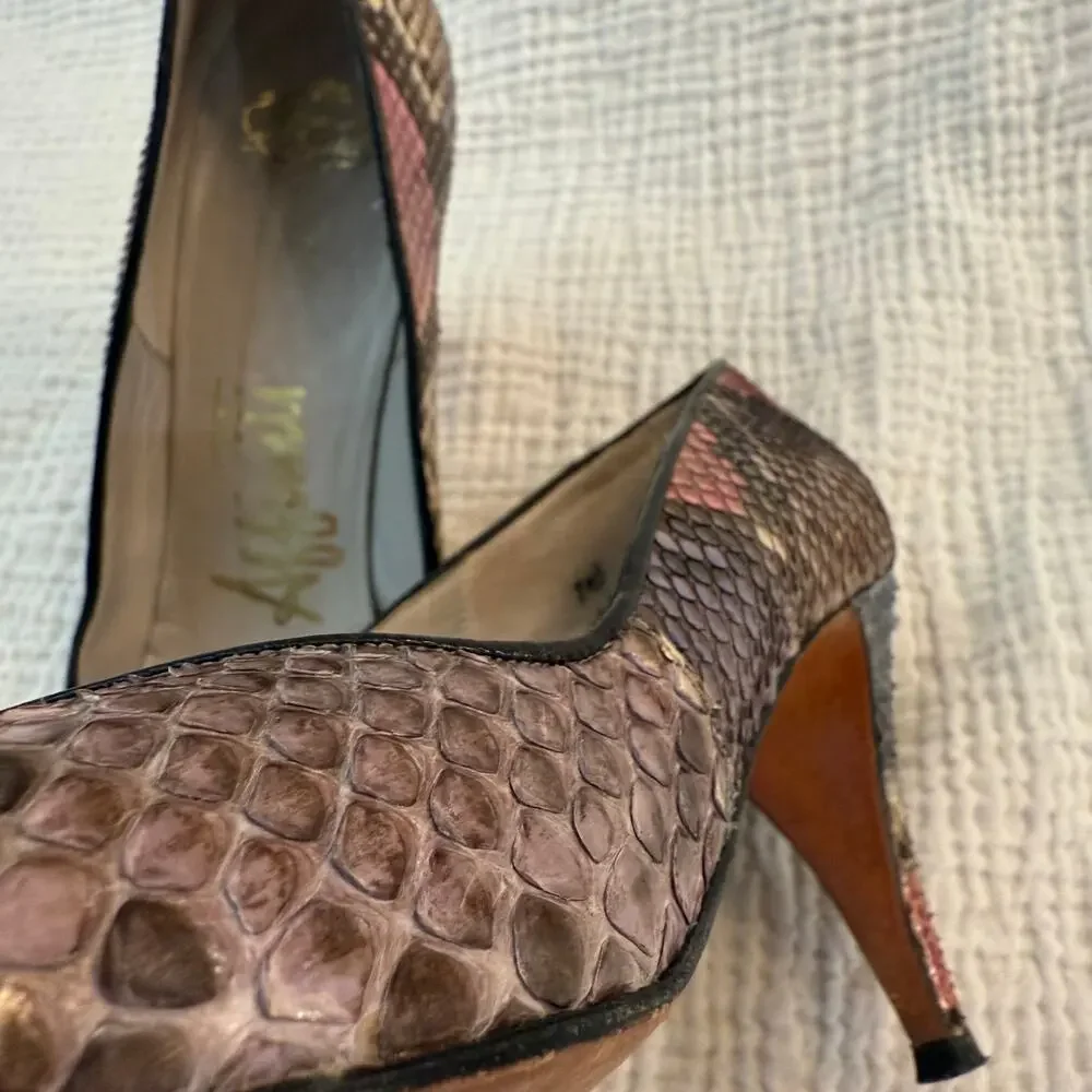 Vintage Pastel Snakeskin Heels Size 7.5 Wm B Woods Affiniti Pointed Toe Reptile